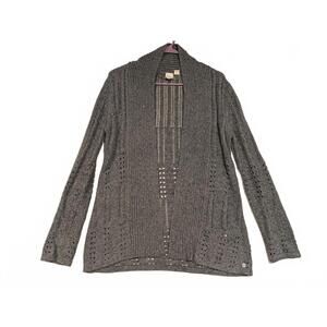 Roxy Gray Open Knit Long Sleeve Cardigan Sweater Womens Small